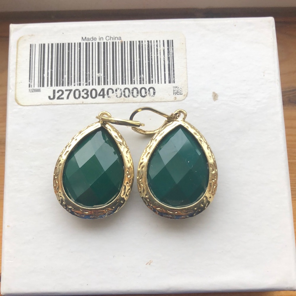 Dark jade green Earrings with gold trim